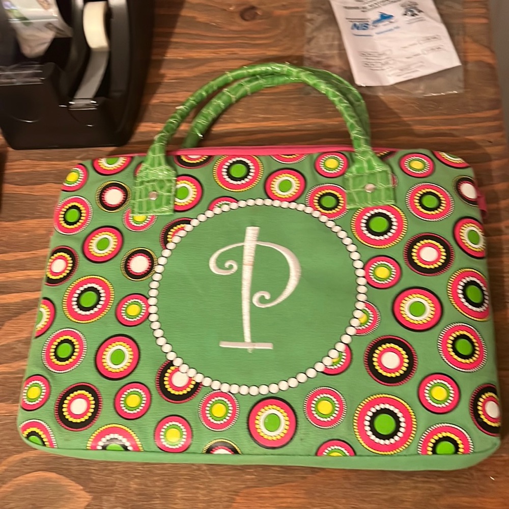P monogram laptop case bag